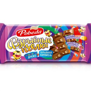 Шоколад молочный мини-драже и взрывная карамель “Взрывные пчелки”