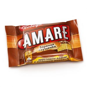 Конфеты вафельные “Амаре” с начинкой со вкусом варёной сгущёнки  в молочном шоколаде