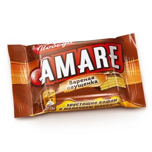 Конфеты вафельные "Амаре" с начинкой со вкусом варёной сгущёнки  в молочном шоколаде